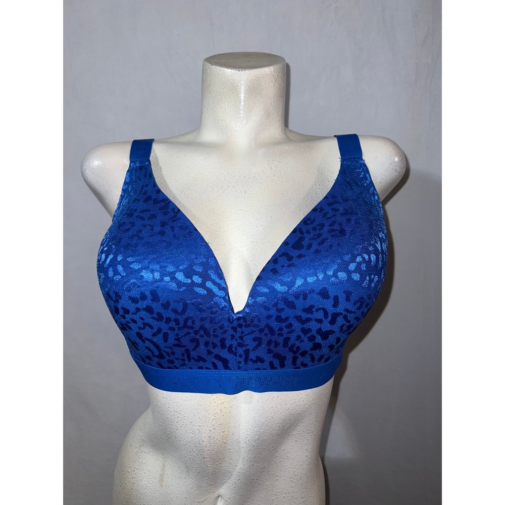 Ashley Stewart Women's Blue Leopard Print Wireless Full Coverage Bra Size 42DD